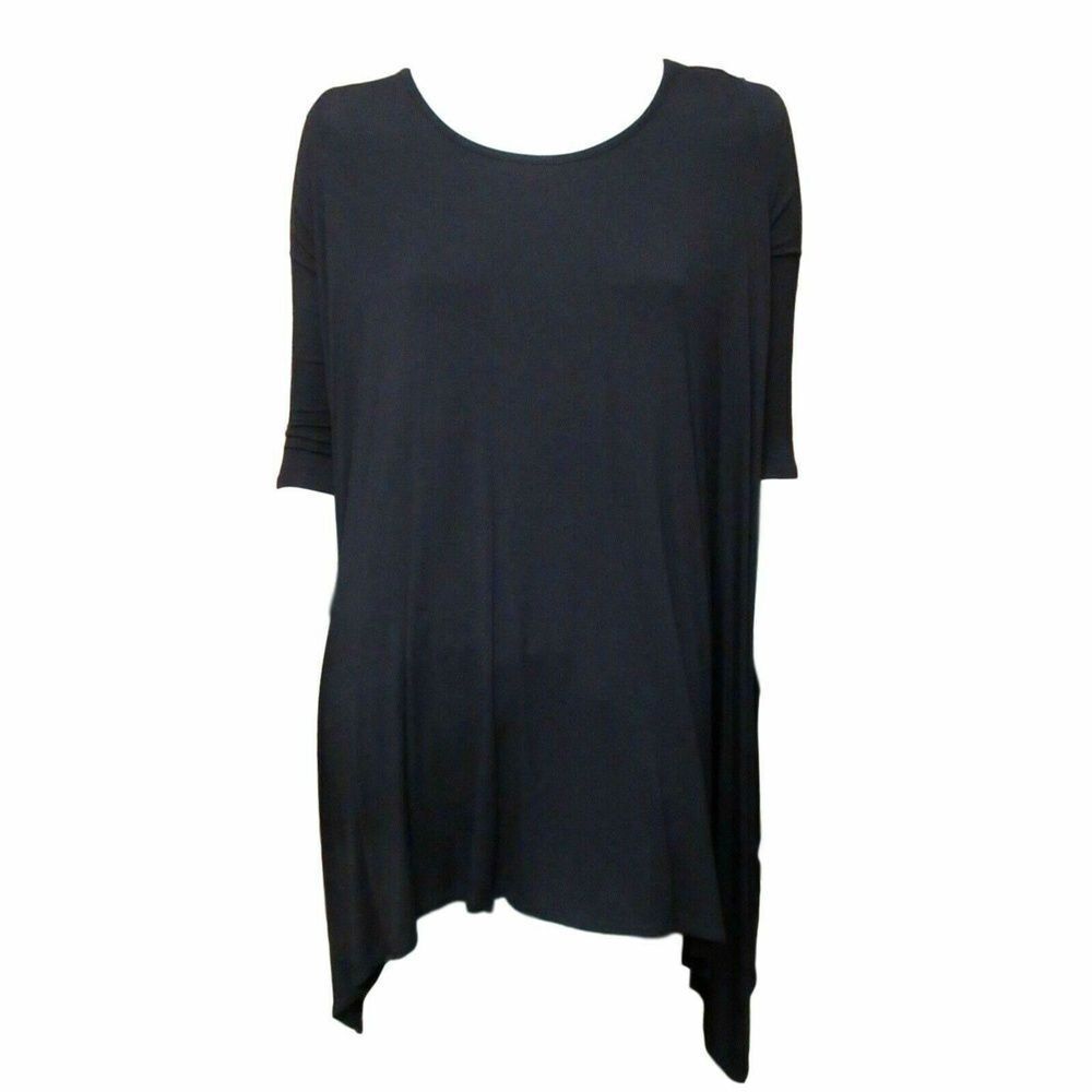 Bo Bel Womens Shirt Dress Asymmetric Black Short Sleeve Mini Solid S